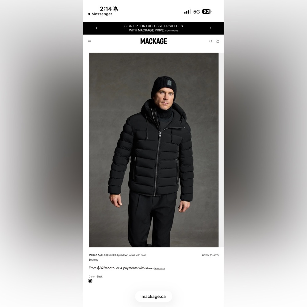 Mackage Men's Midnight Black Puffer Jacket